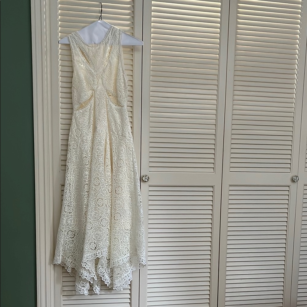 Anthropologie Asymmetrical Lace Cutout Dress in Ivory